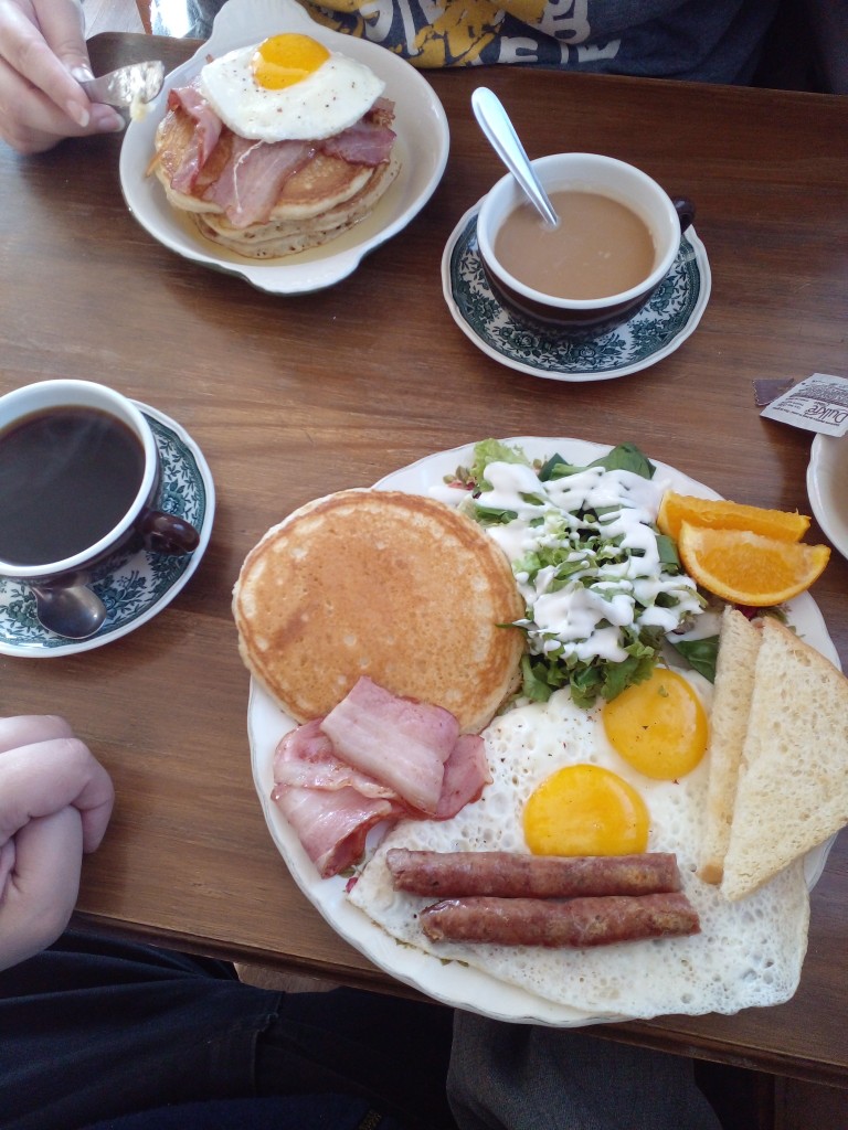 A photo of me having a very hearty breakfast with my wife.