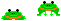 Two pixel art frogs hopping.